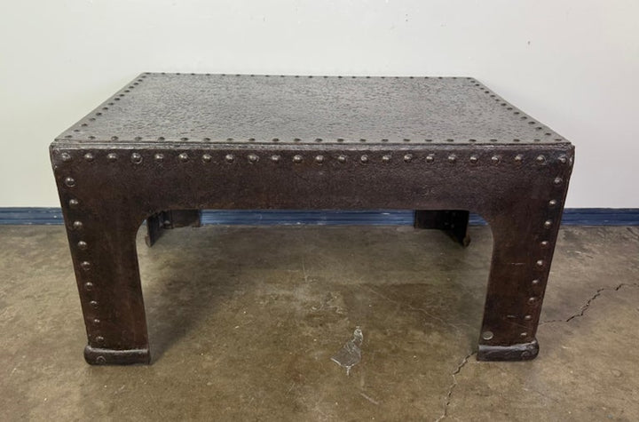 Industrial Riveted Iron Coffee Table from WWII-Era Military Tanks, 1940s