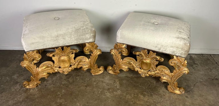 Pair of Italian Baroque Style Gilt Wood Benches C. 1920