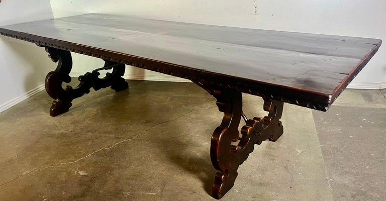 19th Century Italian Walnut Dining Table w/ Iron Stretcher