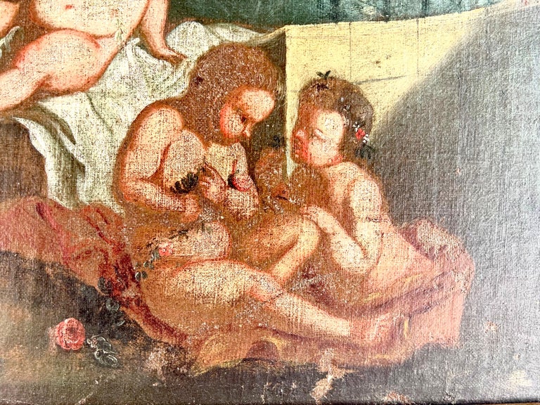 19th C. Italian Oil on Canvas w/ Cherubs