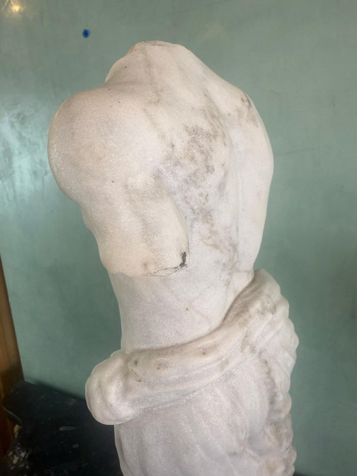 Classical Marble Male Torso Fragment on Custom Stone Base