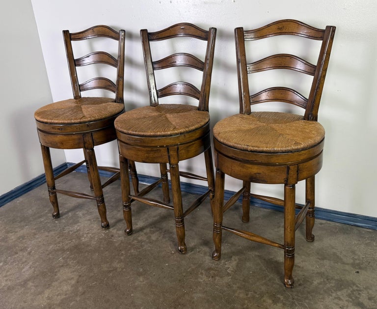 Set of Three French Ladder Back Bar Stools