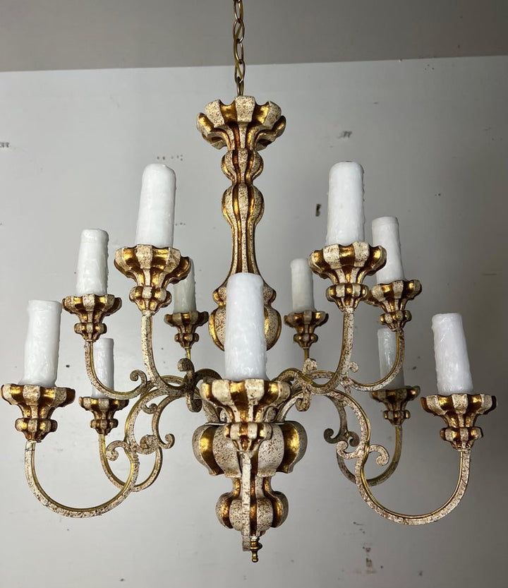 Italian (12) Light Painted & Parcel Gilt Chandelier