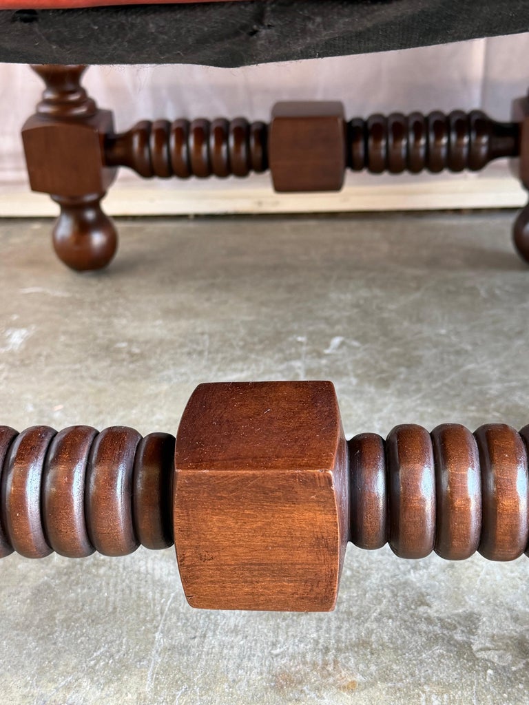Spanish Colonial Revival Leather Benches with Antique Brass Trim, 1960
