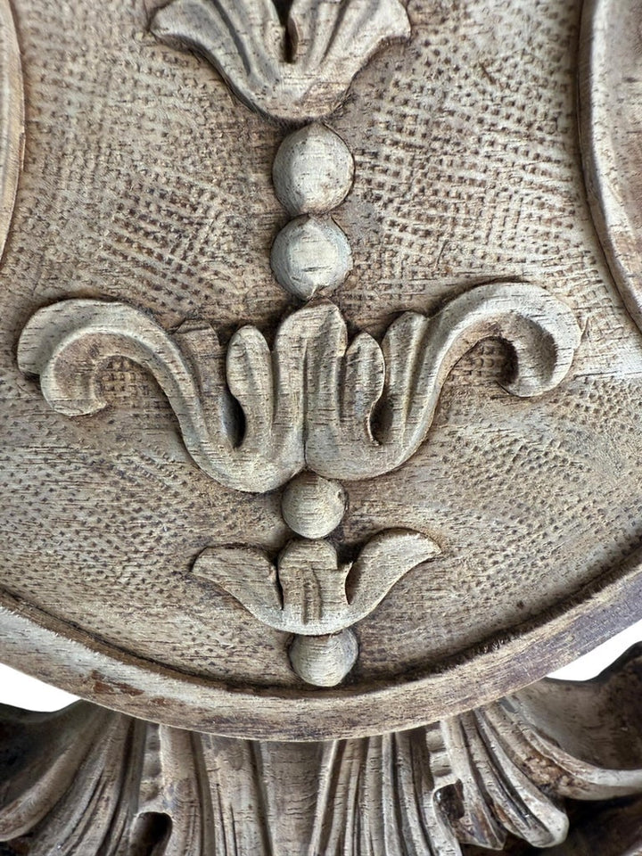 Ornate Carved Wood and Upholstered Headboard