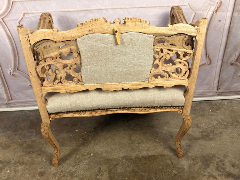 Antique Venetian Rococo Pierced Bench Settee- Hand Carved Bleached Walnut
