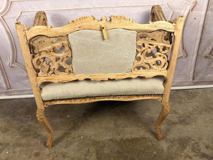 Antique Venetian Rococo Pierced Bench Settee- Hand Carved Bleached Walnut