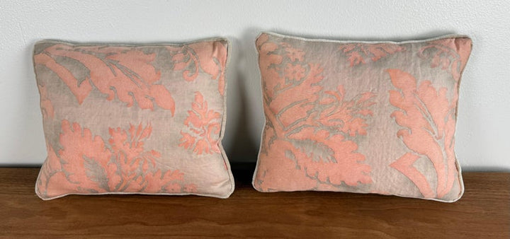 Pair of Authentic Fortuny Velvet Pillows in Soft Coral