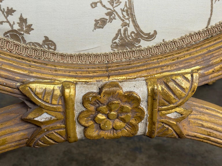 Pair of Italian Neoclassical Curule Stools w/ Fortuny Upholstery