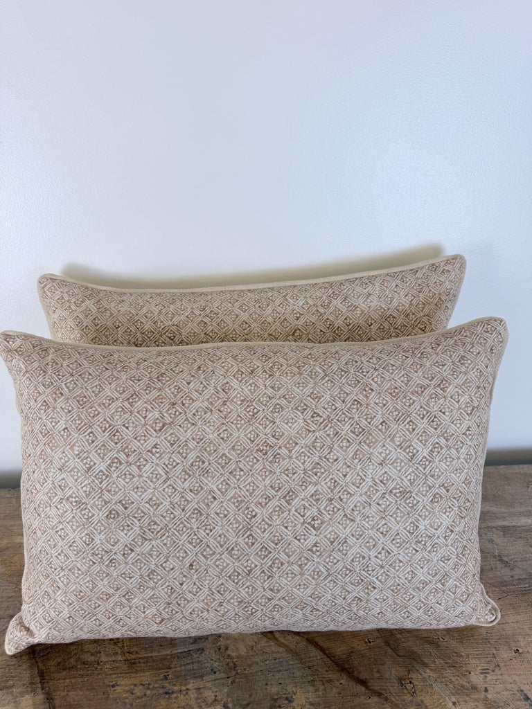 Artisan Crafted Geometric Lattice Pillows in Natural Linen