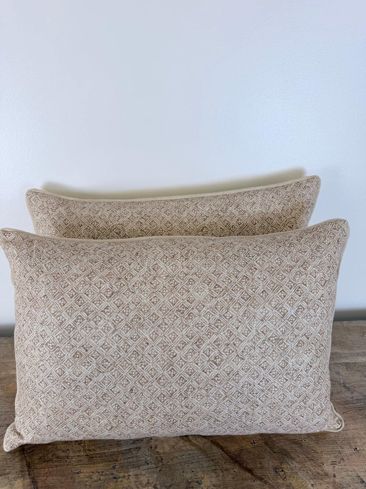 Artisan Crafted Geometric Lattice Pillows in Natural Linen