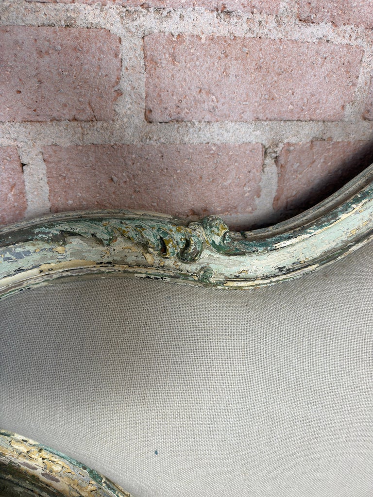 French Louis XV Corbeille Settee with Original Distressed Patina and Shell Crest