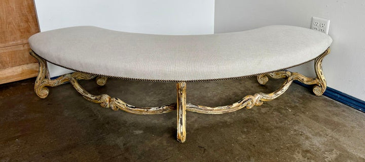 Italian Louis XV Style Painted and Gilt Curved Bench, 19th Century