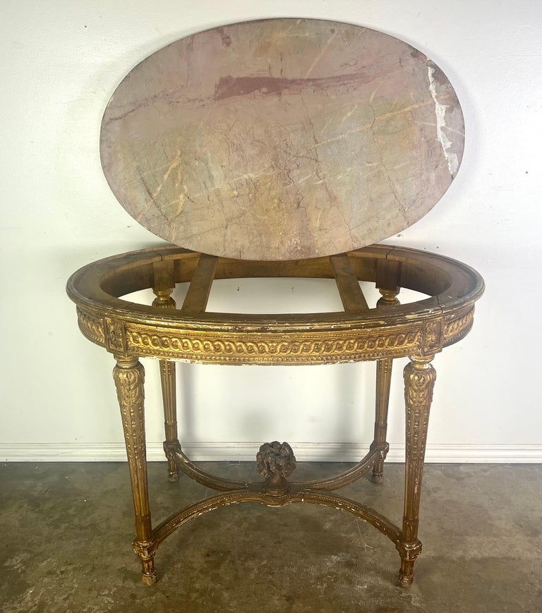 19th Century Louis XVI Style Gilt Wood Table w/ Marble Top