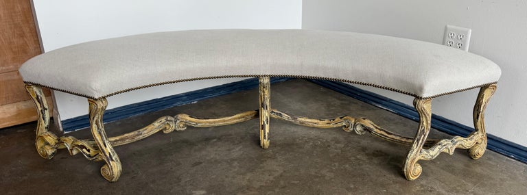 Italian Louis XV Style Painted and Gilt Curved Bench, 19th Century