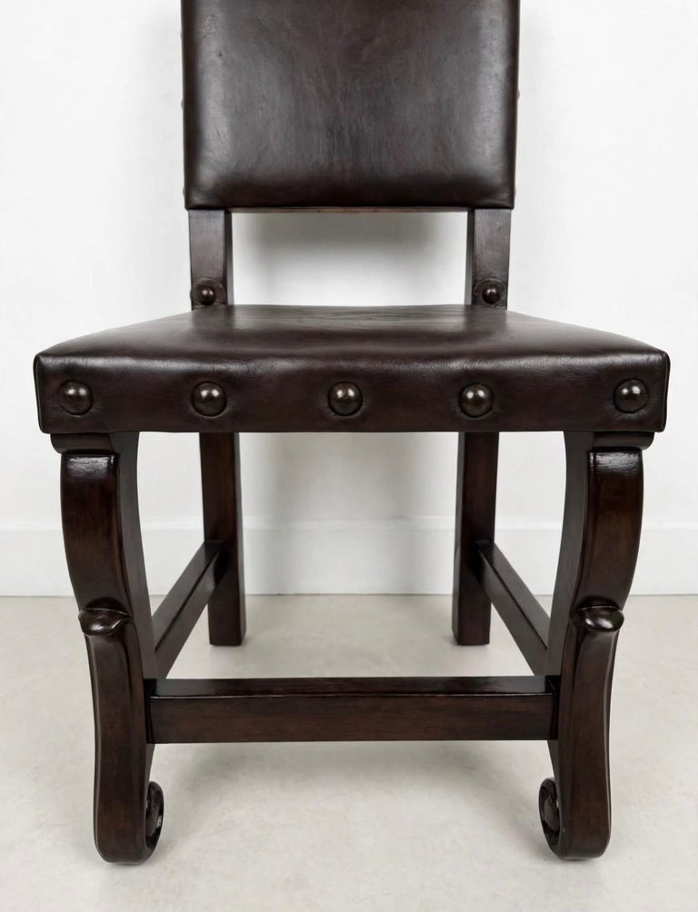 Set of 12 Monumental Spanish Colonial Revival Leather Dining Chairs