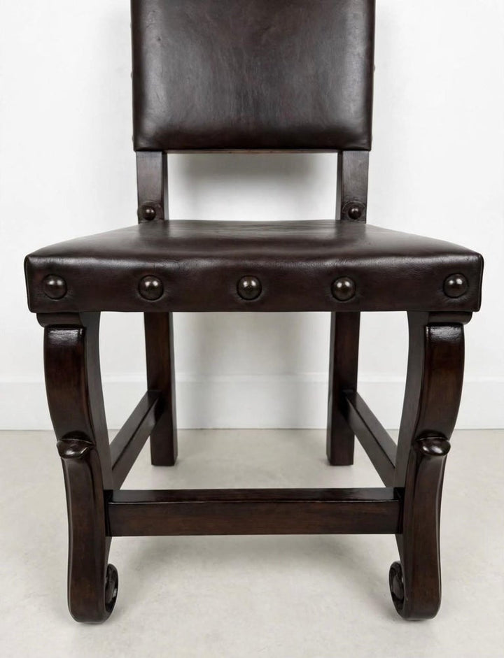 Set of 12 Monumental Spanish Colonial Revival Leather Dining Chairs