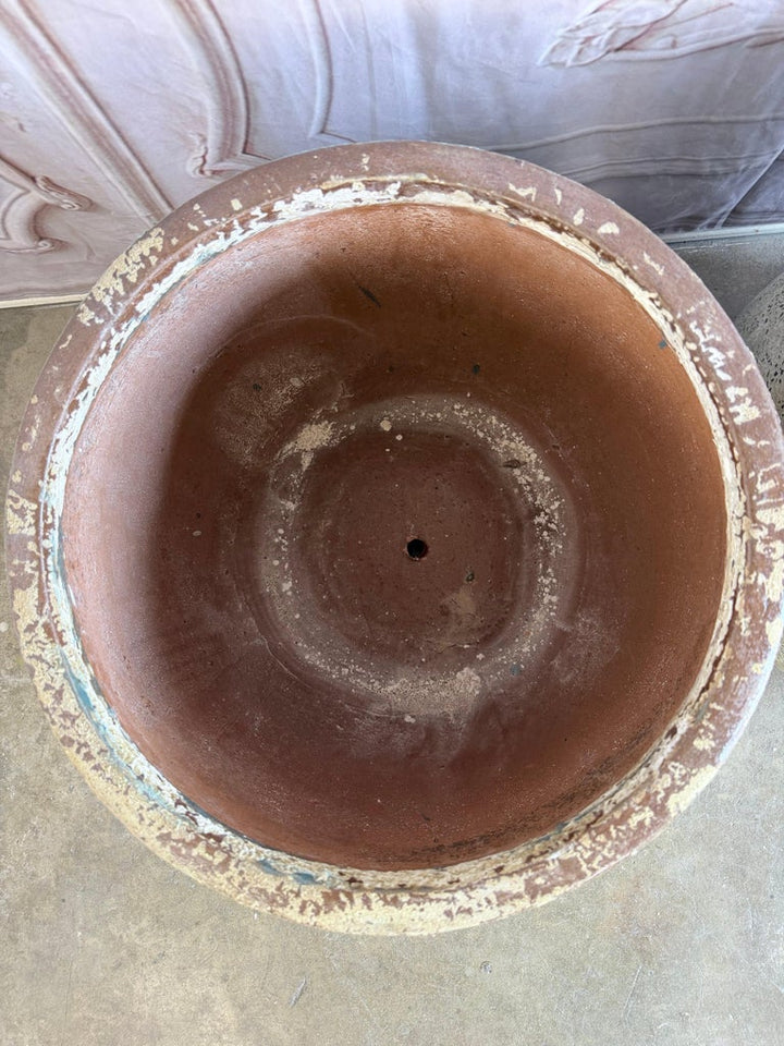 Pair of Large 20th Century Pitted Limestone-Finish Terra Cotta Planters