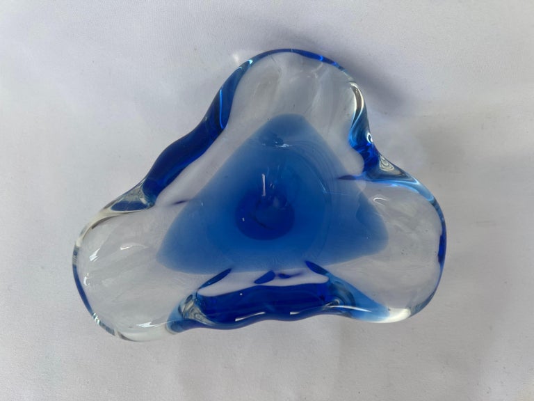 Blue and Clear Hand Blown Murano Dish