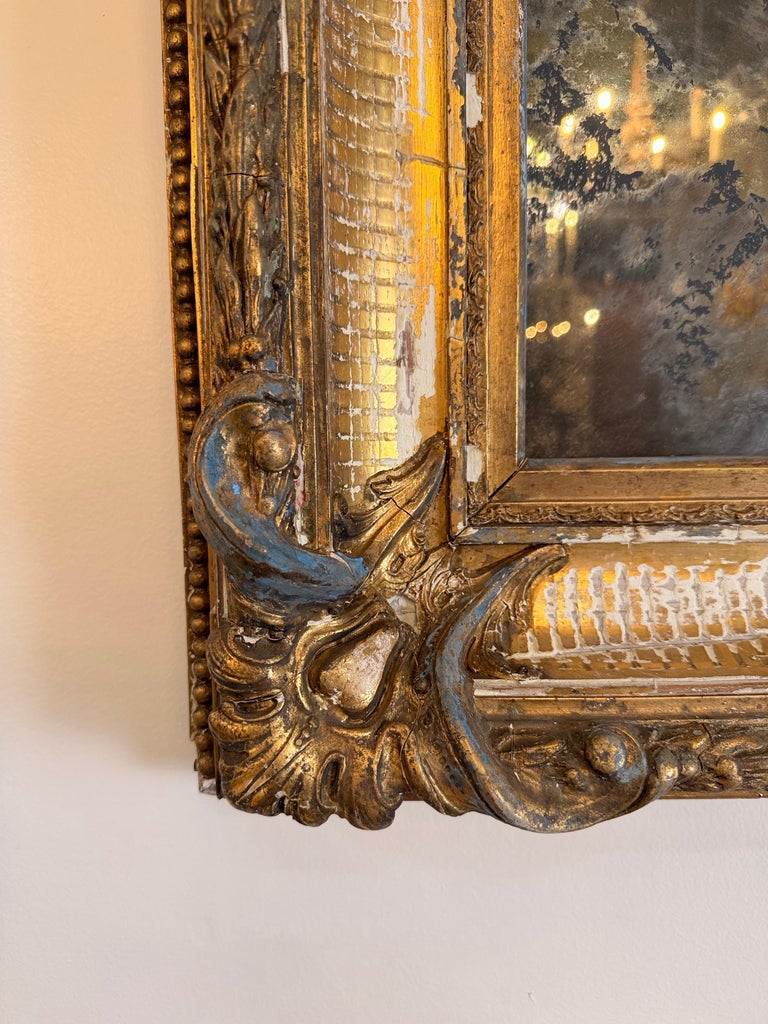 19th Century French Louis Philippe Giltwood Mirror with Original Mercury Glass