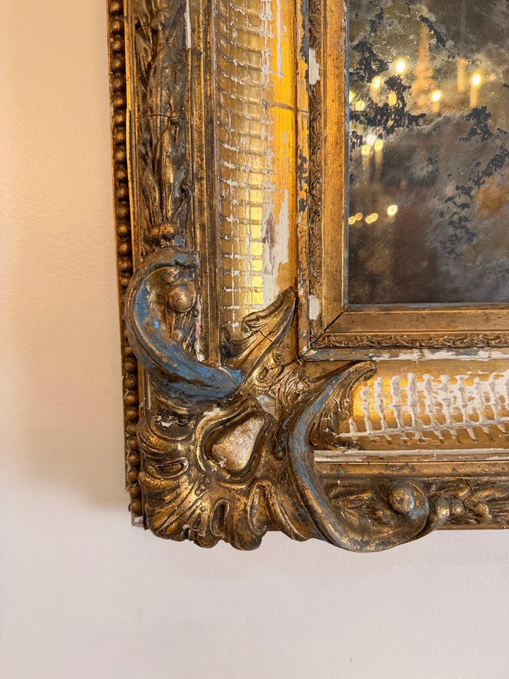 19th Century French Louis Philippe Giltwood Mirror with Original Mercury Glass