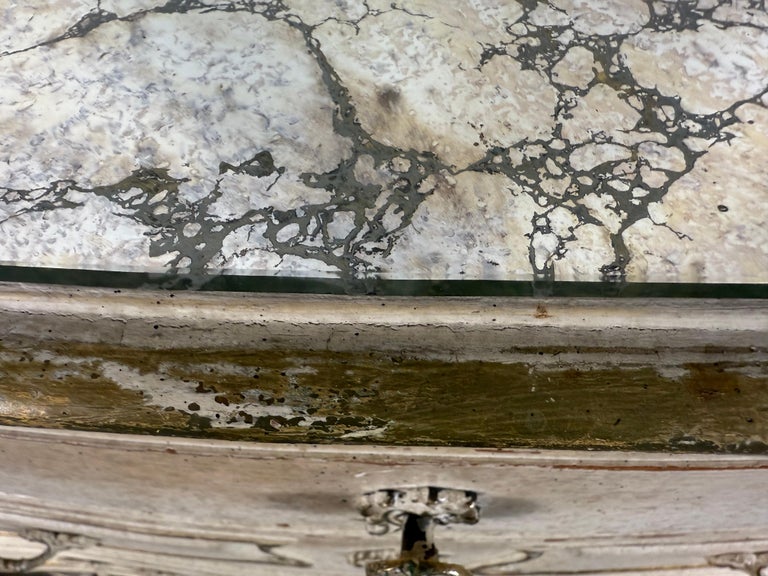 Pair of Louis XV–Style Painted Chests with Antiqued Marbled-Foxed Mirror Tops