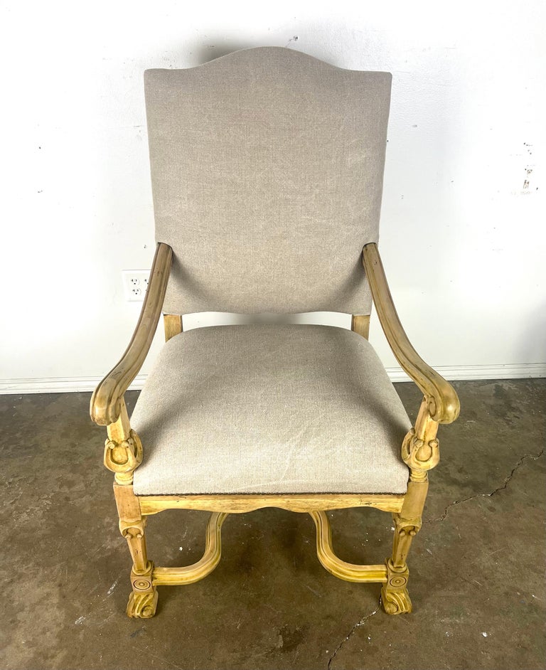 Set of Ten French Provincial Linen Upholstered Dining Chairs