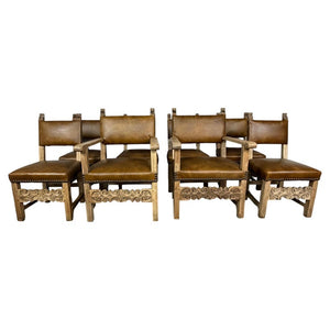 Set of Eight Spanish Colonial Leather Dining Chairs