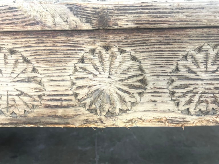 Early 19th C. Italian Carved Rustic Bench "Ave Maria"