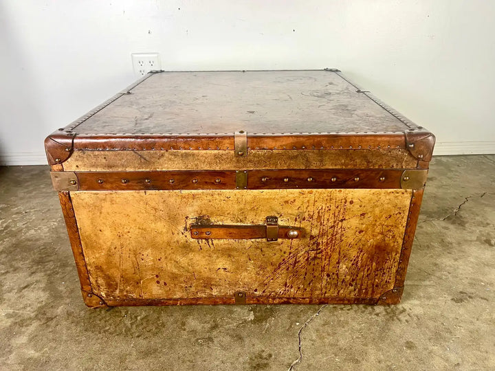 19th C. English Leather Coffee Table/Steamer Trunk