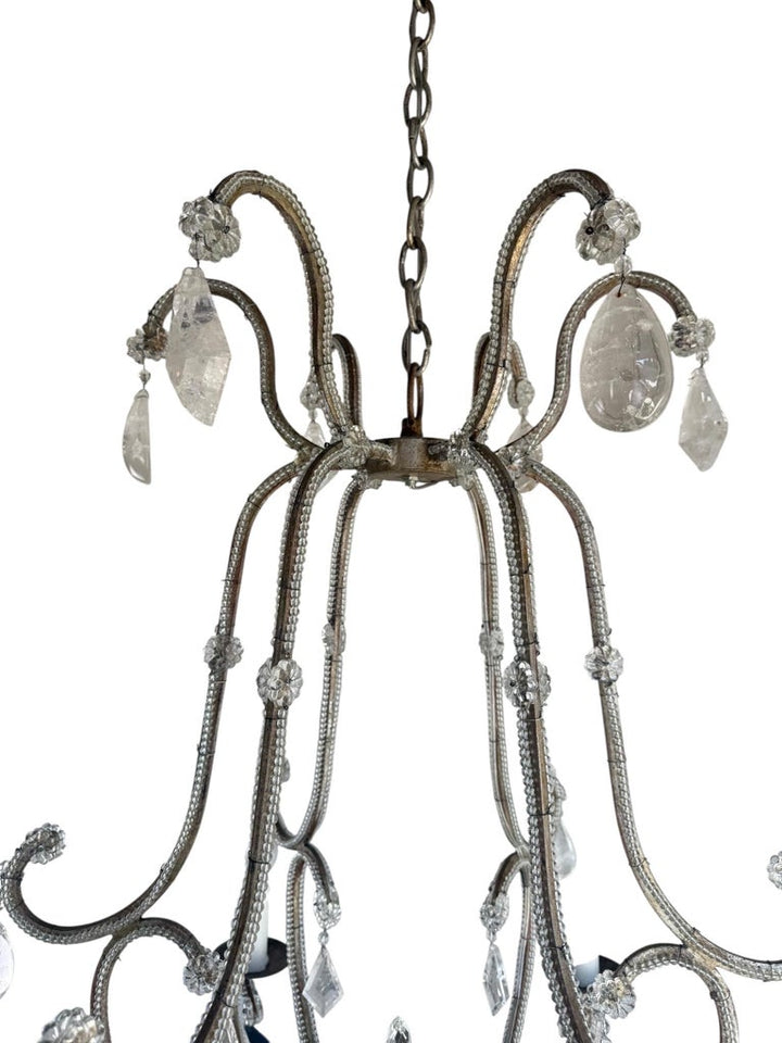 Elegant Rock Crystal and Iron Six-Light Chandelier