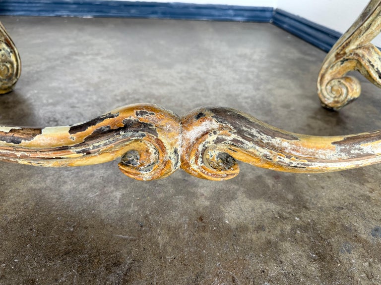Italian Louis XV Style Painted and Gilt Curved Bench, 19th Century