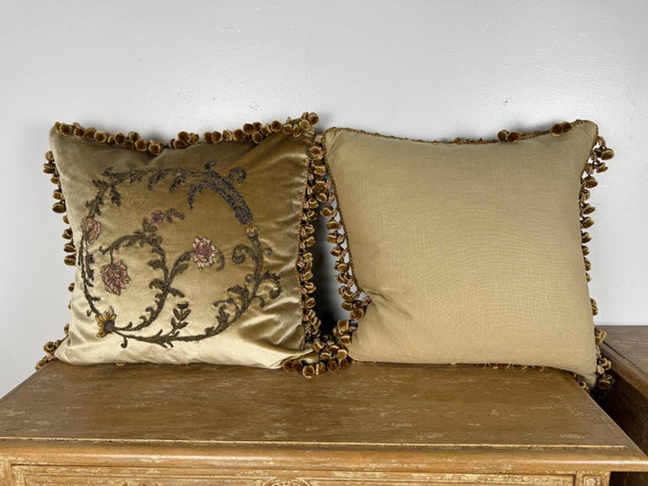 Pair of Custom Velvet Appliqué Pillows by Melissa Levinson