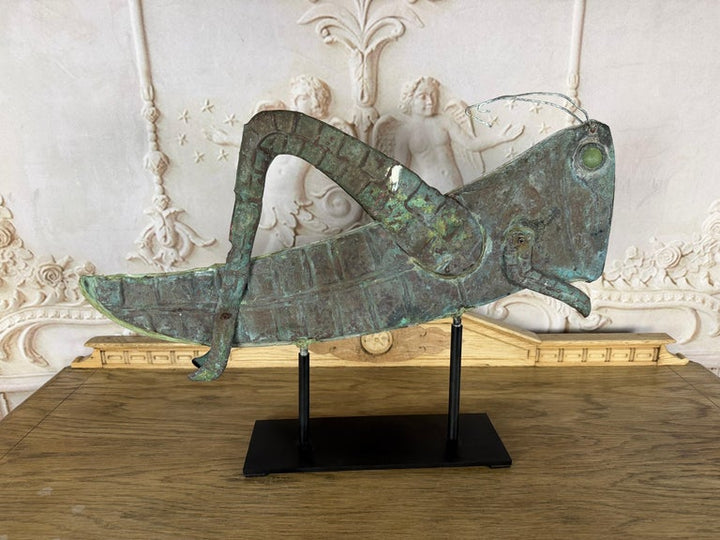 Vintage Verdigris Copper Grasshopper Sculpture
