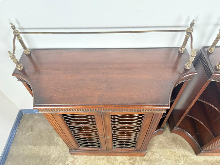 Pair of English Regency–Style Mahogany Bookcases with Brass Detailing