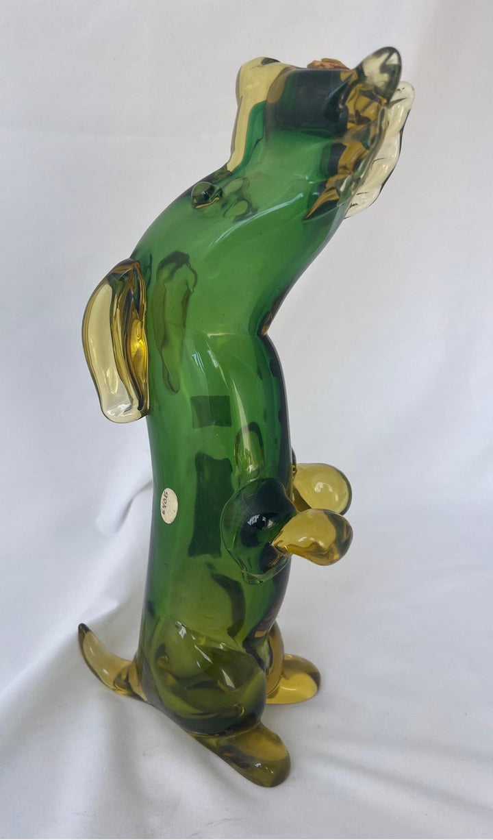 Hand Blown Italian Decanter Depicting A Dog