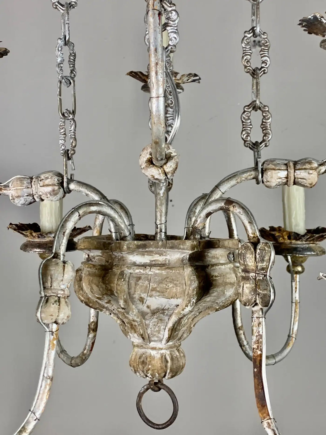 Two-Tier Silvered Wood and Metal Chandelier