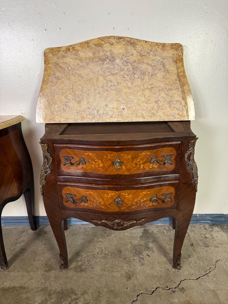 Pair of French Louis XV Style Marble-Top Commodes