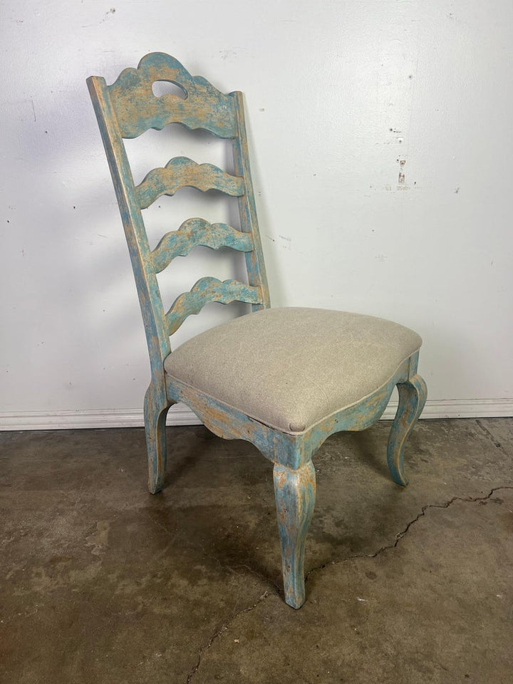 Set of Eight French Painted Ladder Back Dining Chairs