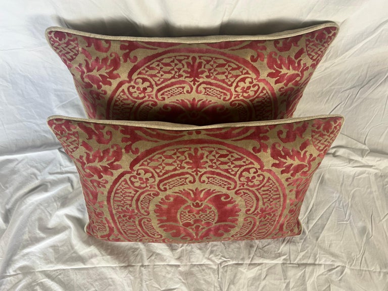 Pair of Orsini Patterned Fortuny Textile Pillows w/ Velvet Backs