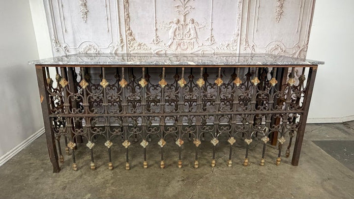 Pair of 19th Century Wrought Iron Consoles with Marble Tops