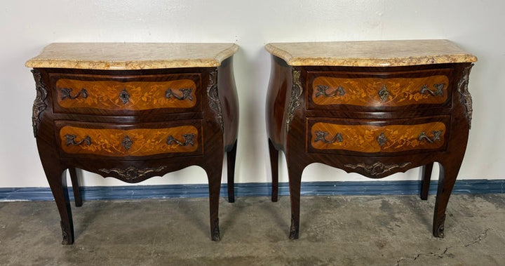 Pair of French Louis XV Style Marble-Top Commodes