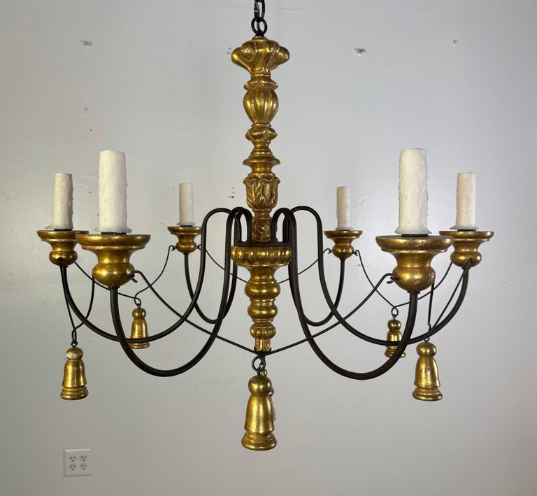 Paul Ferrante Gilt and Iron Six-Light Chandelier, 20th Century