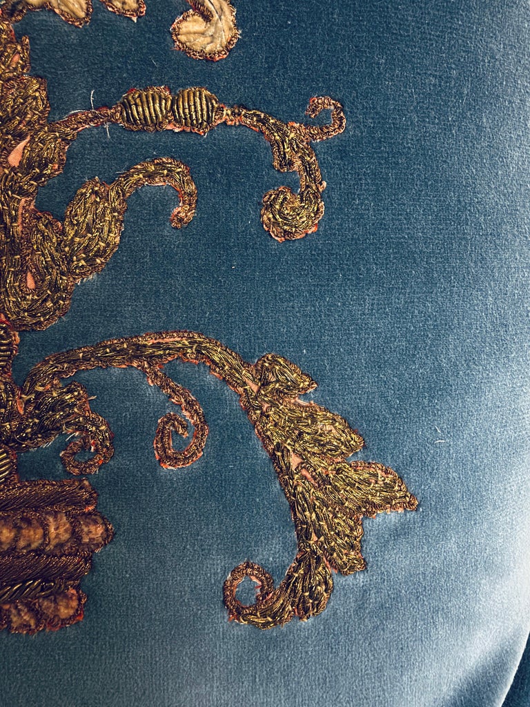 Pair 19th Century French Metallic Applique - Hand-Embroidered Velvet Pillows