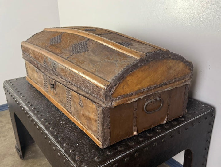 19th Century Spanish Colonial Leather Dome Trunk with Studded Decoration