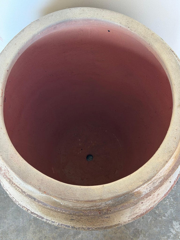 Monumental Ribbed Terracotta Planter with Heavily Distressed Patina