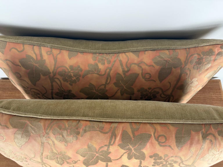 Pair of Authentic Fortuny “Vine & Grapes” Pattern Pillows in Coral and Gold