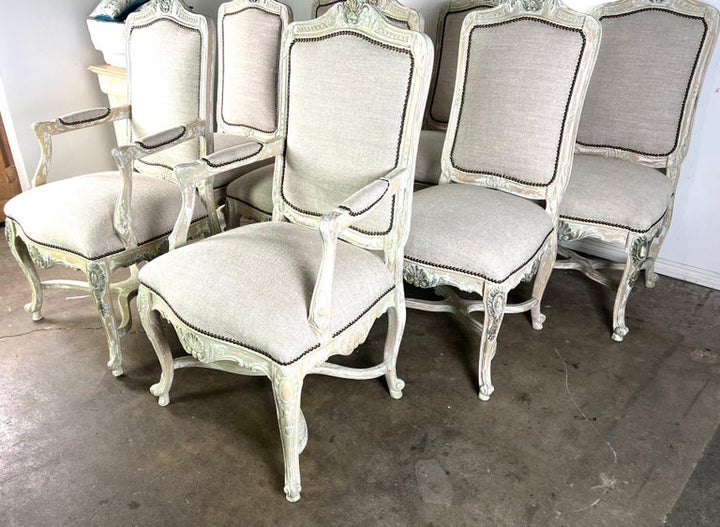 Set of Eight French Louis XV Style Painted Dining Chairs