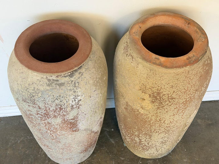 Pair of Monumental Antique Water Jars - Tall Crucible Form Olive Jars