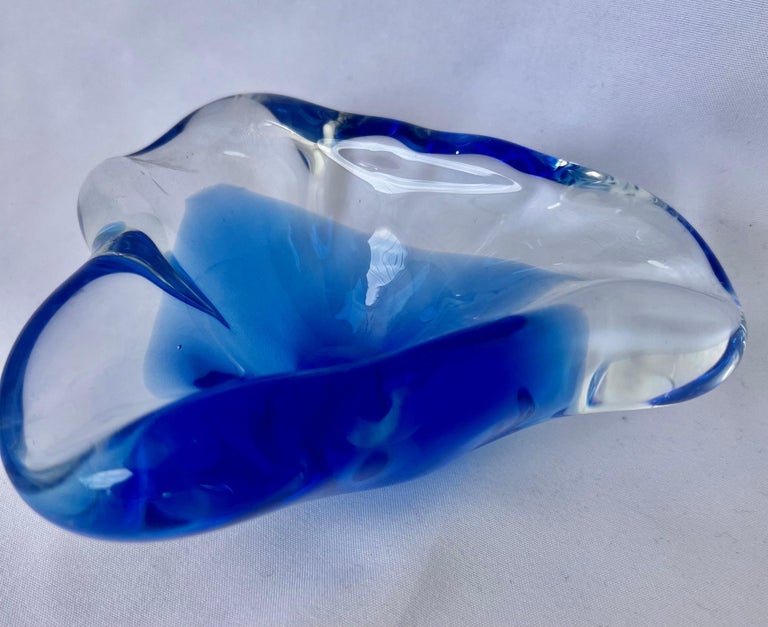 Blue and Clear Hand Blown Murano Dish